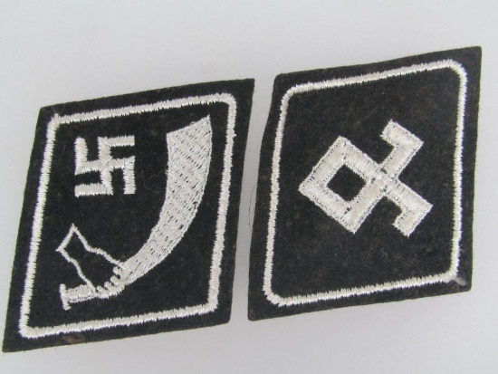 Two German World War II Waffen SS Foreign Volunteer EM Collar Tabs.