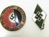 (2) German World War II Hitler Youth HJ Party Pins.