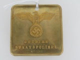 German World War II Waffen SS Geheime Staatspolizei Identification Disc.