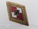 German World War II Golden Hitler Youth HJ Badge of Honor With Oak Leaves.