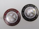 (2) German World War II Volksbund Swastika Party Badges.
