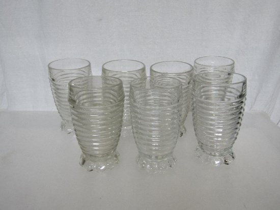 Vintage Anchor Hocking Clear Manhattan Tumblers. Bubble Footed. 5.25" High. 7 Pc Lot.