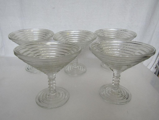 Vintage Anchor Hocking Manhattan Clear Glass Compotes. Approx 5.5"x5 "H. 5 Pc Lot. Pre-Owned.