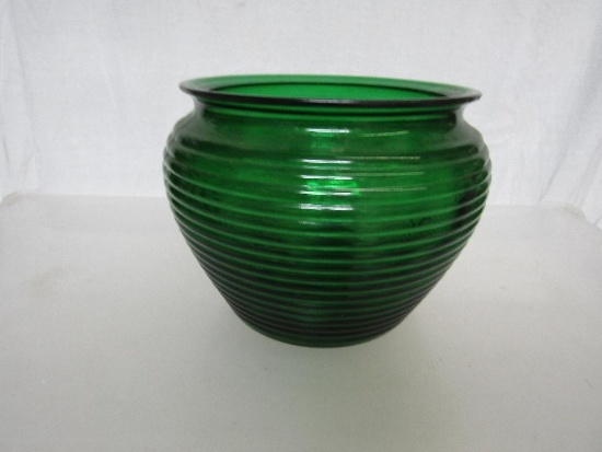 National Potteries Green Glass Planter Bowl/Vase. Glass Division 1163. Approx 9"x6"H.