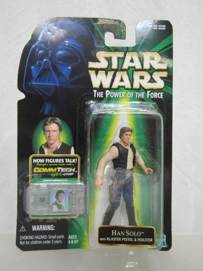 1999 Star Wars Power Of The Force Hasbro Action Figure. Comm Tech Chip. Han Solo. New On Card.