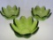 Vintage Blenko Hand Blown Glass Green Lotus Petal Bowls 1960s. Set of 3. Approx 5.5