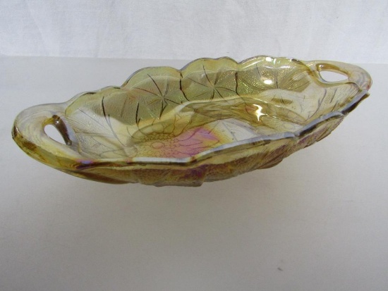Vintage Carnival Glass Amber Sunflower Lily Pon Oval Celery/Relish Bowl. 1.5"H x 9.5" x 5".