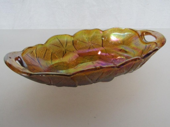 Vintage Carnival Glass Amber Sunflower Lily Pon Oval Celery/Relish Bowl. 1.5"H x 9.5" x 5".