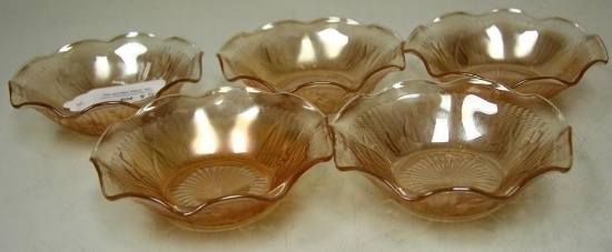 Vintage Carnival Glass Marigold Jeannette Iris Herringbone Bowls. Set of 5. Each 1.5"H x 5.5".