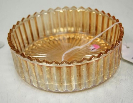 Vintage Carnival Glass Peach Luster Sawtooth Rim Bowl 1.5"H x 5".