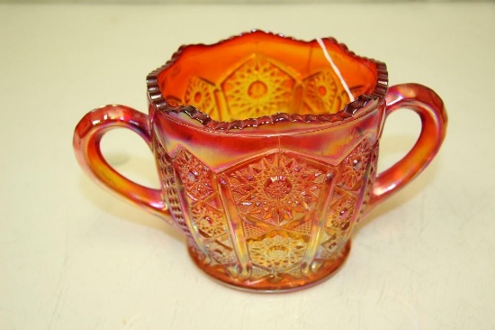 Vintage Indiana Glass Heirloom Sunset Carnival Double Handle Open Sugar Bowl. 3.75"H x 7.5" x 4".