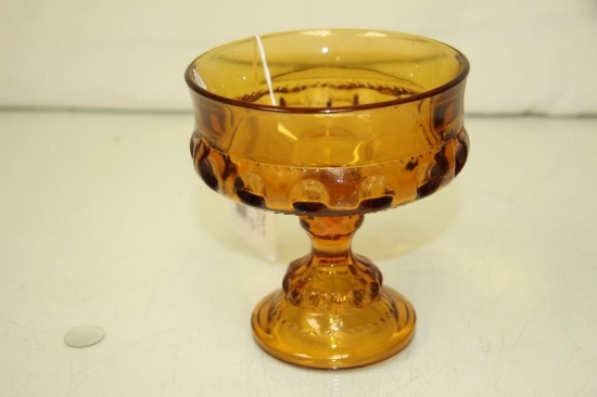 Vintage Carnival Glass Amber King Crown Thumbprint Compote 5"Hx5".