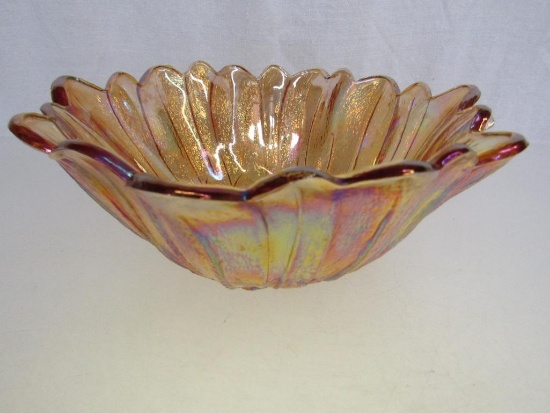 Vintage Carnival Glass Marigold Rainbow Iridescent Lily Pons Bowl. 7"x3"H. It appears to be in good