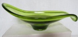 Vintage Carnival Glass Green Vaseline Glass Oval Bowl/Gravy Boat. 3.5