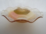 Vintage Carnival Glass Marigold Ruffle Rim Serving Bowl. Leaf/Vine/Floral Pattern. 2.5