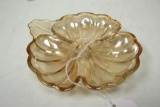 Vintage Carnival Glass Jeannette Marigold Doric Clover Leaf 3-Sectioned Bowl. 1