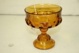 Vintage Carnival Glass Amber King Crown Thumbprint Compote 5