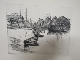 Vintage San Pedro Original Drypoint by Lionel Barrymore Reproduced in Talio-Chrome.