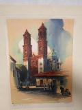 Vintage Borda Church Tasco Mexico by A.F. Mettel Original Watercolor Reproduced in Talio-Chrome.