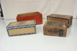 Collection of Vintage Wood Boxes. 4 Pc Lot. 2-Wood Cigar Boxes. 1-Wood Box, 1-Cardboard Cigar Box.