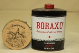 Vintage Tin Containers. 2 Pc Lot. Boraxo Powdered Hand Soap and Propert's Leather and Saddle Soap.