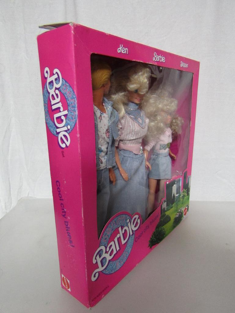 Denim Fun Set Cool City Blues w Ken Barbie Skipper Dolls 1989