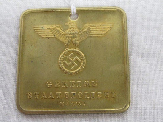 German World War II GeheimeStaatspolizei Criminal Identification Disc.