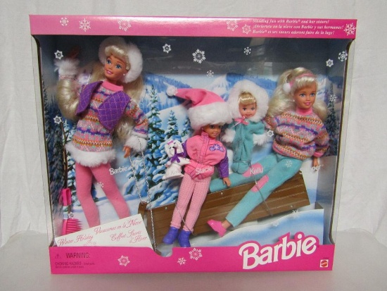 Barbie Doll Gift Set. 1995 Winter Holiday w/Barbie, Skipper, Stacie, Kelly. New In Box.