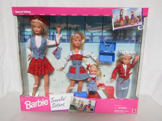 Barbie Doll Gift Set. 1995 Travelin' Sisters w/Barbie, Skipper, Stacie, Kelly. New In Box.