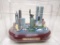 New York Souvenir Skyline Model With Twin Towers and Wood Base. City Merchandise. New In Box.