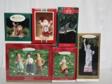 Hallmark Ornaments. New In Boxes. 6 Pc Lot. The Three Stooges, Statue of Liberty w/Music & Light, Ta
