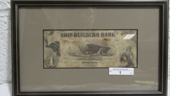 Rare-Rocklad Maine Ship Builders Bank $1.00 1853.  Guaranteed authentic.