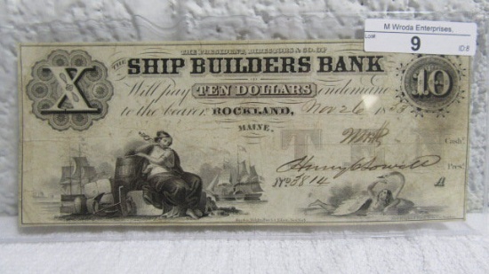 $10 Rockland Main Ship Builders Bank 1853 Very Nice Rare!