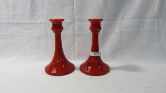 Chinese Coral Trumpet candlesticks