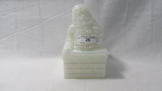 Fenton Irid milk glass covered santa