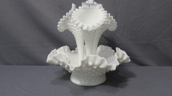 Fenton Milk GLass Hobnail- 4 pc epergne