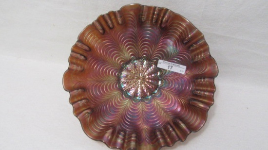 Fenton 8.5" purple Peacock Tail 3-1 edge bowl