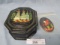 Russian laquered/ enameled pendant and covered box. V ery nice selection of