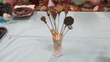 RS Germany floral hatpin holder w/ 14 hatpins as shown