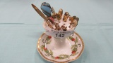Nippon floral Stick pin holder w/ several good stick pins