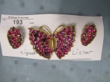 Signed Lisner brooch set, butterfly
