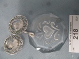 Frosted glass pendant & earings