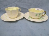 2 Belleek cup and saucers Shell / Shamrock shown