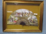 Victorian hand painted lady's fan in frame. SPECTACULAR!