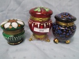 3 victorian painted round dresser boxes great enameling