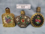 3 vintage Czech jeweled dram bottles