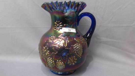 Fenton blue Floral and Grape pitcher