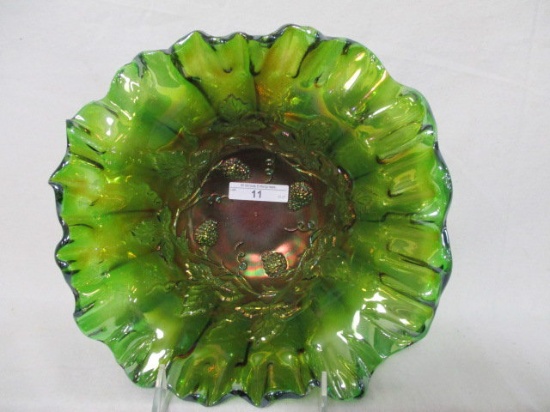 Millersburg 10" radium green Strawberry Wreath square CRE bowl. RARE!