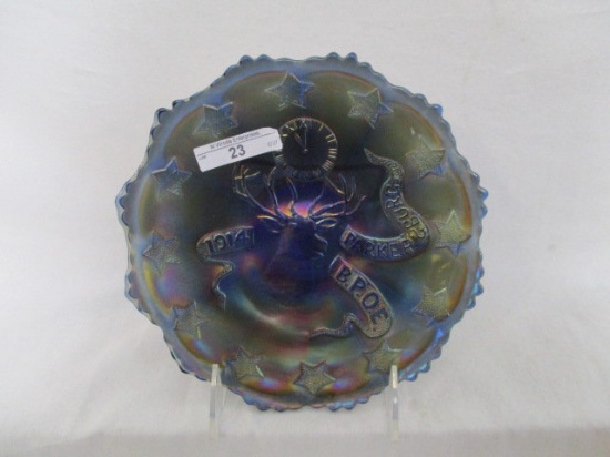 Fenton 8" electric blue 1914 Elks Parkersburg plate. Great color!