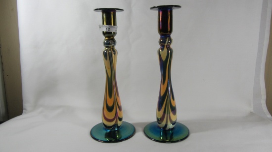 Imperial Free- Hand Candlesticks pair of 10.5" candleholders, purple base a